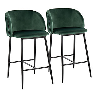 LumiSource Fran Pleated Counter Stool (Set of 2), Green/Black, large