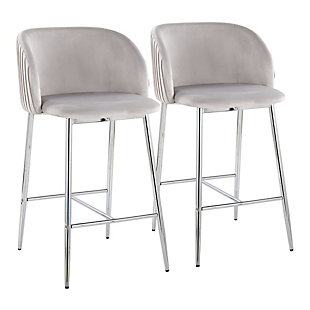 LumiSource Fran Pleated Counter Stool (Set of 2), Silver/Chrome, large