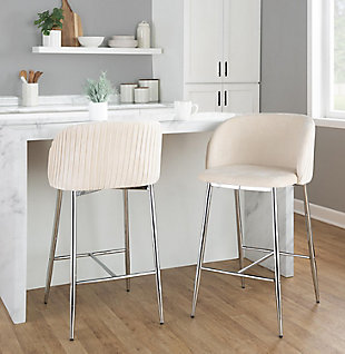 LumiSource Fran Pleated Counter Stool (Set of 2), White/Chrome, rollover