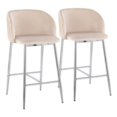 LumiSource Fran Pleated Counter Stool (Set of 2), White/Chrome, large