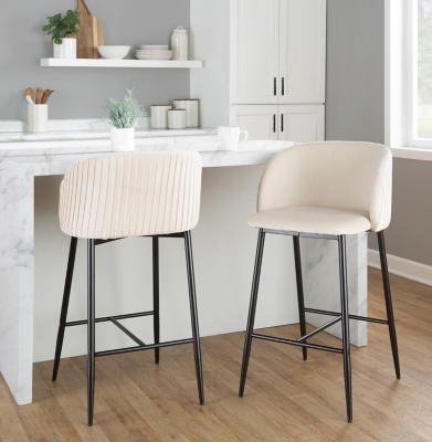 LumiSource Fran Pleated Counter Stool (Set of 2), White/Black