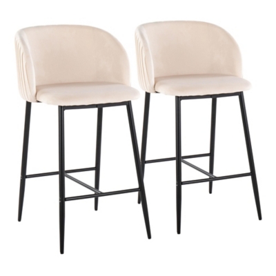 LumiSource Fran Pleated Counter Stool (Set of 2), White/Black, large