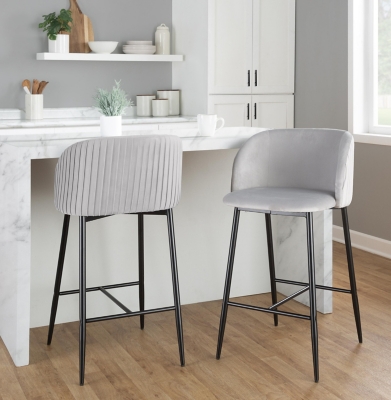 LumiSource Fran Pleated Counter Stool (Set of 2), Black/Sliver