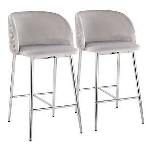 LumiSource Fran Waves Counter Stool (Set of 2), Silver/Chrome, large