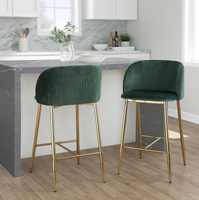 LumiSource Fran Waves Counter Stool (Set of 2), Green/Gold