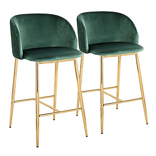 LumiSource Fran Waves Counter Stool (Set of 2), Green/Gold, large