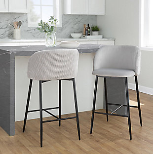 LumiSource Fran Waves Counter Stool (Set of 2), Silver/Black, rollover