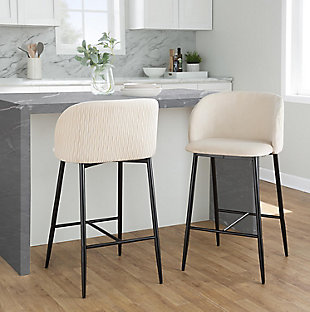 LumiSource Fran Waves Counter Stool (Set of 2), White/Black, rollover