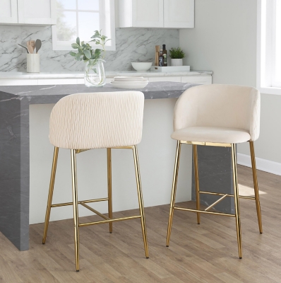 LumiSource Fran Waves Counter Stool (Set of 2), White/Gold