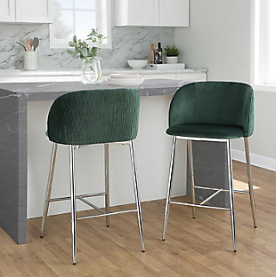 LumiSource Fran Waves Counter Stool (Set of 2), Green/Chrome, rollover