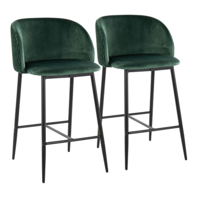 LumiSource Fran Waves Counter Stool (Set of 2), Green/Black, large