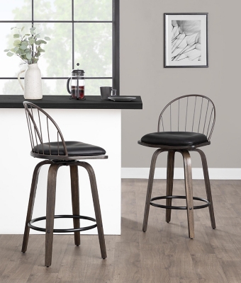 LumiSource Riley Counter Stool (Set of 2), Black/Walnut, rollover