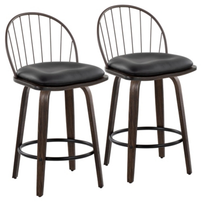 LumiSource Riley Counter Stool (Set of 2), Black/Walnut, large