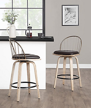 LumiSource Riley Counter Stool (Set of 2), Brown/White, rollover