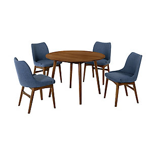 Arcadia/Azalea Dining Table and 4 Chairs Set, Blue/Walnut, large