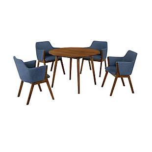 Arcadia/Renzo Dining Table and 4 Chairs Set, Blue/Walnut, large