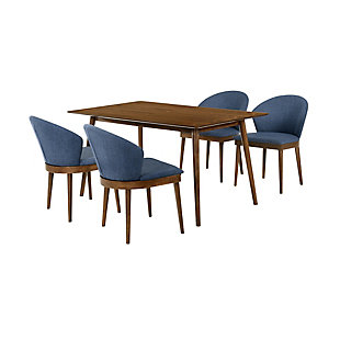 Westmont and Juno Dining Table and 4 Chairs Set, Blue/Walnut, large