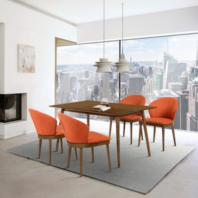 Westmont and Juno Dining Table and 4 Chairs Set, Orange/Walnut