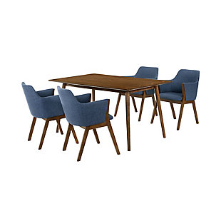 Westmont and Renzo Dining Table and 4 Chairs Set, Blue/Walnut, large