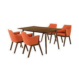 Westmont and Renzo Dining Table and 4 Chairs Set, Orange/Walnut, large