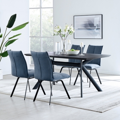 Margot and Rylee Dining Table and 4 Chairs Set, Blue/Black