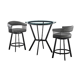 Naomi and Chelsea Counter Height Dining Table and 2 Barstools Set, Gray/Black, large