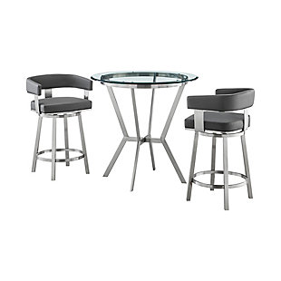 Naomi and Lorin Counter Height Dining Table and 2 Barstools Set, Gray/Stainless, large
