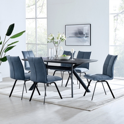 Margot and Rylee Dining Table and 6 Chairs Set, Blue/Black