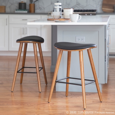 Saddle Counter Height Bar Stool (Set of 2), Black