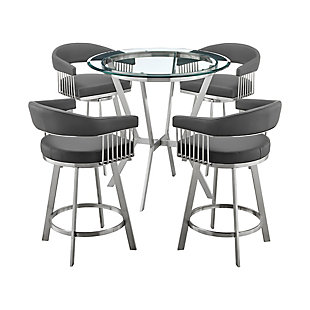 Naomi and Chelsea Counter Height Dining Table and 4 Barstools Set, Gray/Stainless, large