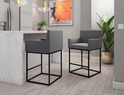 D6000653CN Ambassador Counter Stool (Set of 2), Gray/Black sku D6000653CN