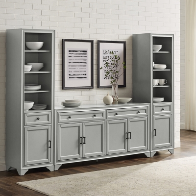 Crosley Furniture Tara Sideboard And Bookcase Set, Distressed Gray, large
