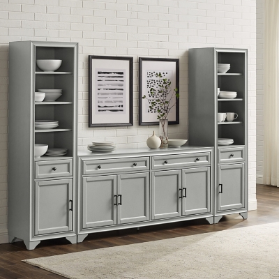 Crosley Furniture Tara Sideboard And Bookcase Set, Distressed Gray