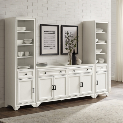 Crosley Furniture Tara Sideboard And Bookcase Set, Distressed White, large