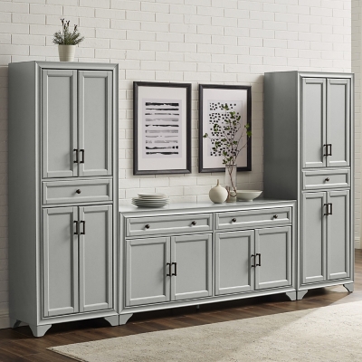 Crosley Furniture Tara Sideboard And Pantry Set, Distressed Gray