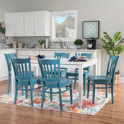 Linon Elliana Dining Table and 6 Chairs Set, Teal