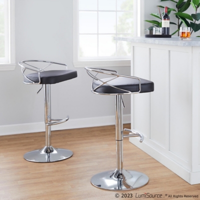 LumiSource Charlotte 2.0 Adjustable Barstool (Set of 2), Black, rollover