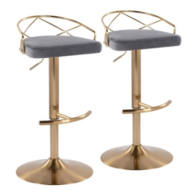 LumiSource Charlotte 2.0 Adjustable Barstool (Set of 2), Gray, large