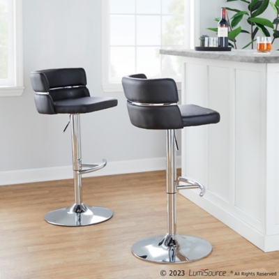 LumiSource Cinch Adjustable Barstool (Set of 2), Black, rollover