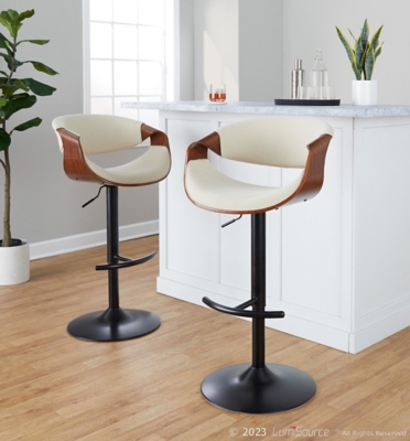 LumiSource Curvo Adjustable Barstool (Set of 2), Cream/Black, large