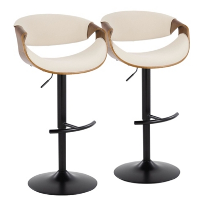 LumiSource Curvo Adjustable Barstool (Set of 2), Cream/Black, large