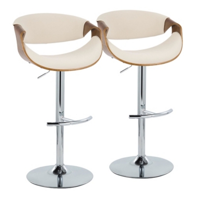 LumiSource Curvo Adjustable Barstool (Set of 2), Cream/Chrome, large
