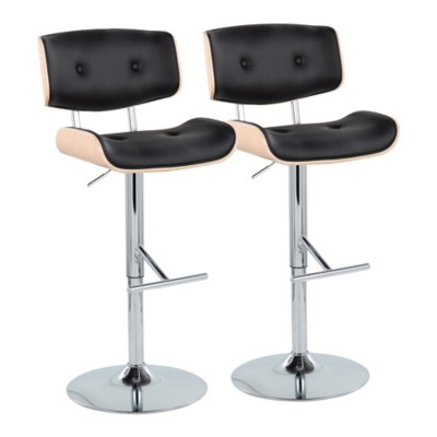 LumiSource Lombardi Adjustable Barstool (Set of 2), Black, large