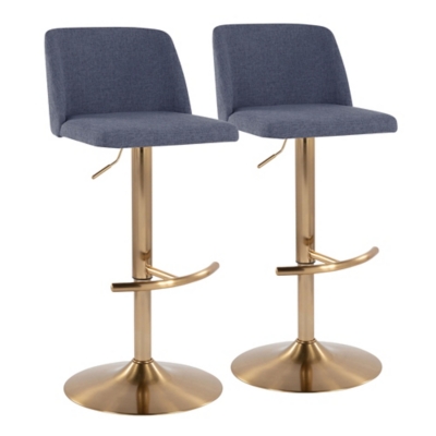 LumiSource Toriano Adjustable Barstool (Set of 2), Blue/Gold, large