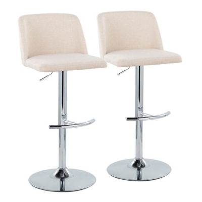 LumiSource Toriano Adjustable Barstool (Set of 2), Cream/Chrome, large