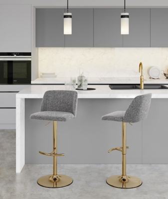 LumiSource Toriano Adjustable Barstool (Set of 2), Gray/Gold, rollover