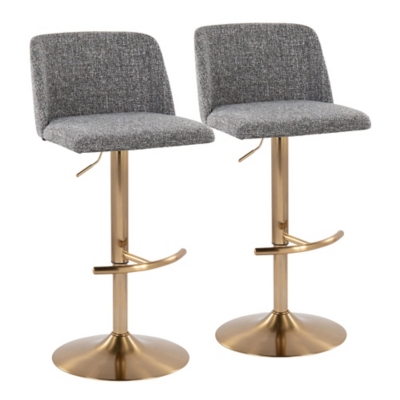 LumiSource Toriano Adjustable Barstool (Set of 2), Gray/Gold, large