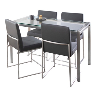 LumiSource Fuji Dining Table and 4 Chairs, Gray, large