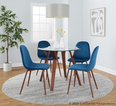 LumiSource Folia Pebble Round Dining Table and 4 Chairs, Royal Blue