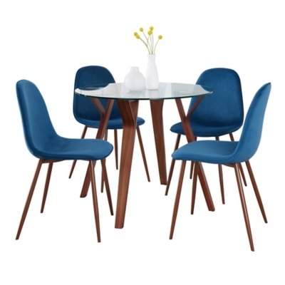 LumiSource Folia Pebble Round Dining Table and 4 Chairs, Royal Blue, large